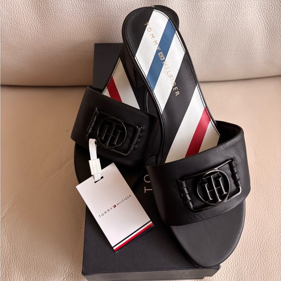 Brand New | Tommy Hilfiger | Black Slides with Tricolor Insole - Picture 1 of 5
